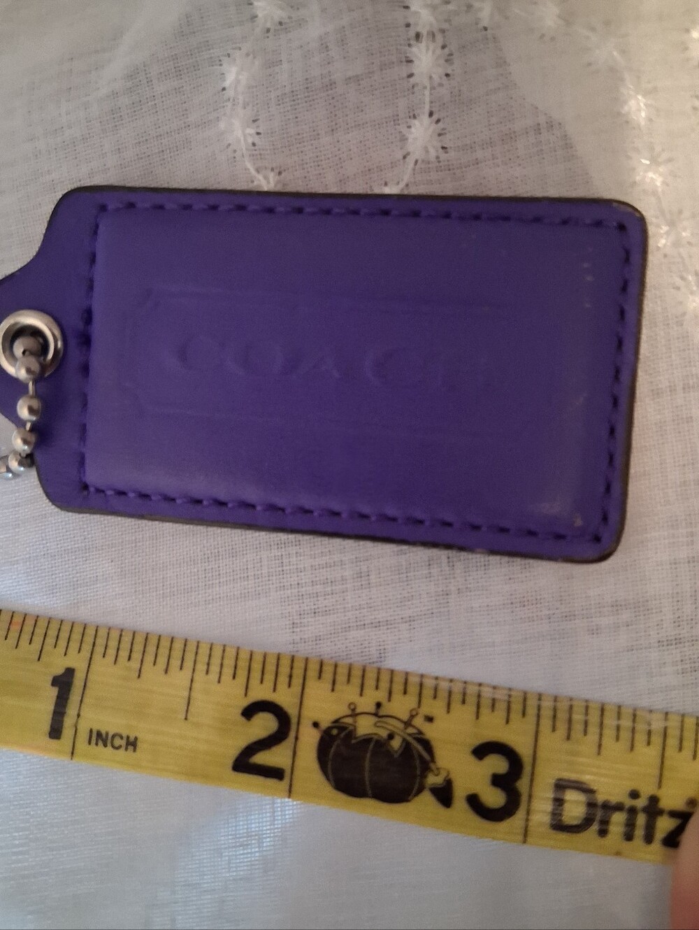 COACH Purple Leather Key Tag with Ball Chain